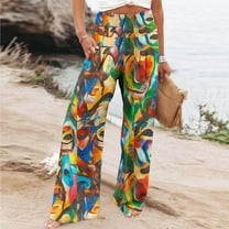 Runfenguu Golf Pants Women, Motorcycle Pants Women Women Casual Comfortable Printing Pockets Elastic Waist Straight Loose Pants