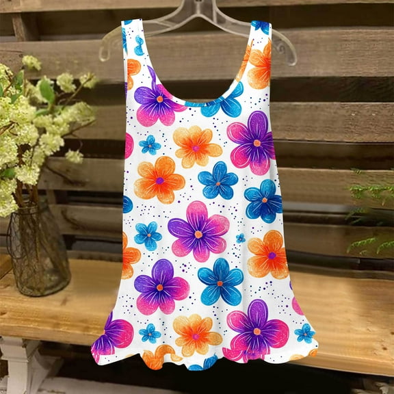 Runfenguu Golf Tank Top Women Tank Top For Women Loose Fits Women Floral Printed T-Shirt-Neck Sleeveless Girls Athletic Tank Tops