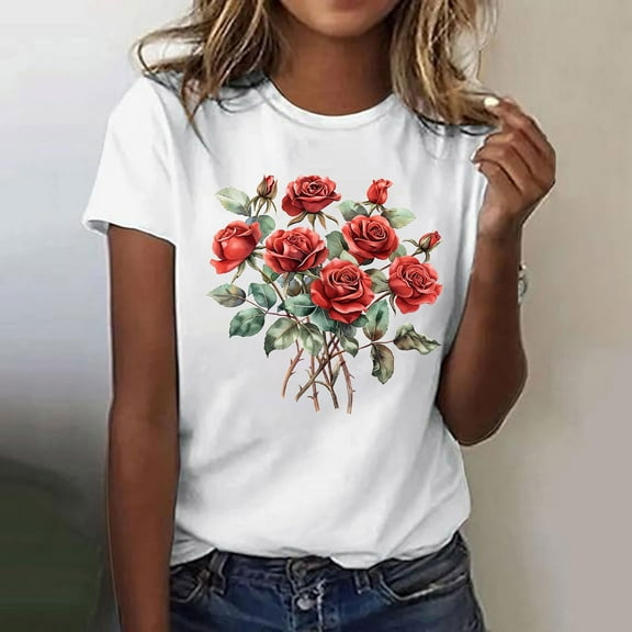 Runfenguu Golf Tees Oversized Tees For Women Women'S Fashion Printed T-Shirt Short Sleeves Blouse Round Necked Top Cute Summer Top