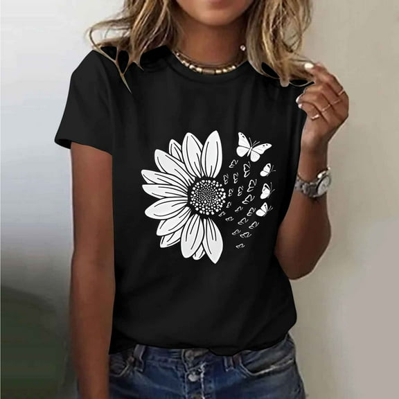 Runfenguu Graphic Tees For Women Plus Size Oversized Graphic Tees For Women Women'S Printing Casual Square Neck Loose Short Sleeve T-Shirt Top Blouses Womens Top