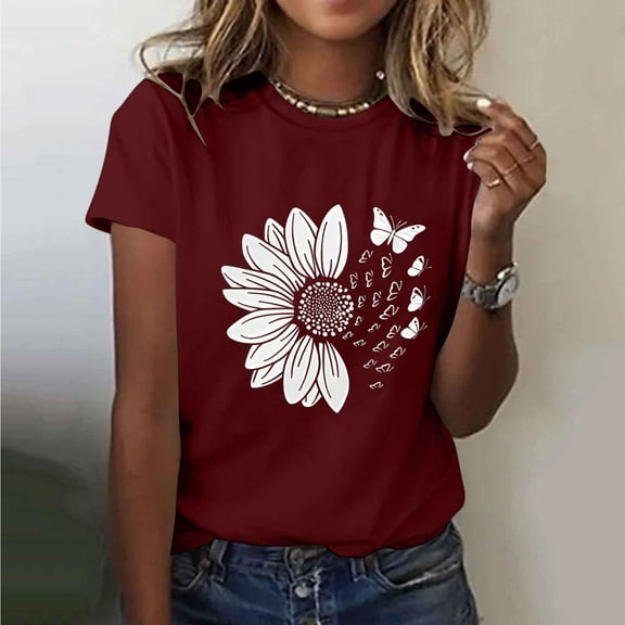 Runfenguu Graphic Tees For Women Plus Size Oversized Graphic Tees For Women Women'S Printing Casual Square Neck Loose Short Sleeve T-Shirt Top Blouses Womens Top