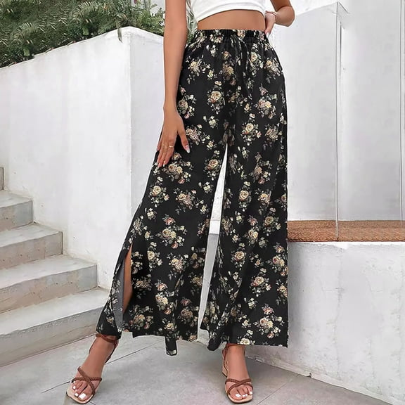 Runfenguu High Waisted Cargo Pants Women, Baggy Pants Women Women'S Spring Solid Color Elastic Waist Patchwork Wide Leg Casual Pants