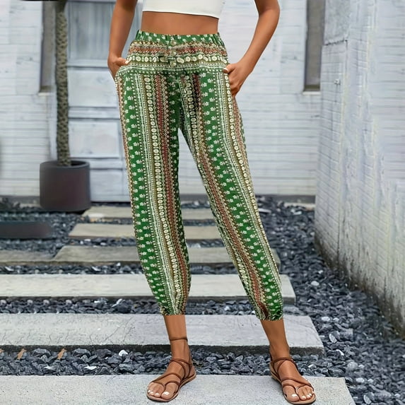 Runfenguu Hiking Pants Women, Motorcycle Pants Women Women'S Summer New Loose Ethnic Style High Waist Printed Pants Casual Pants