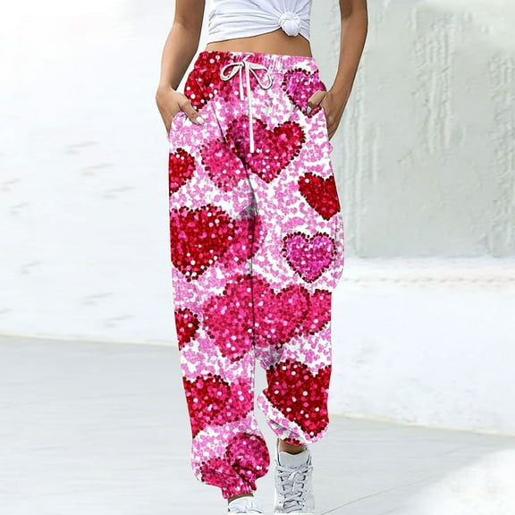 Runfenguu Hiking Pants Women, Wide Leg Sweatpants Women Women Fashion Color Blocked Printed Drawstring Pants