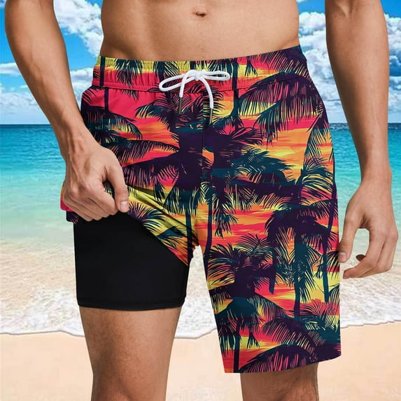 Runfenguu Hiking Shorts Men, Swim Shorts Men'S Sports Shorts Beach Pants Elastic Waist Drawstring Pockets Casual Print Knee Length Shorts Long Shorts For Men
