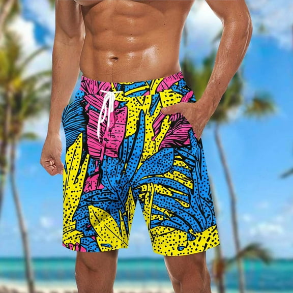 Runfenguu Hiking Shorts, Pajama Shorts Men Casual Fashion Print Shorts With Pockets Elastic Waist Beach Pants Mens Pajama Shorts