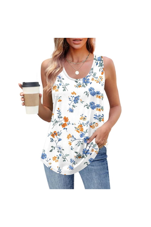 Hiking Vests Womens Ribbed Tank Top Women'S Fashion Summer Printed Round-Neck Sleeveless Tank Summer Tank Tops