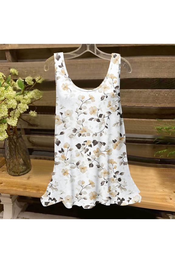 Hiking Vests Womens Tank Top Women Floral Printed T-Shirt-Neck Sleeveless Loose Fits Tank Tops For Women