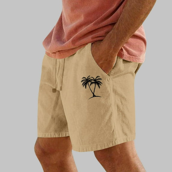Runfenguu Linen Short Set, Running Shorts Men Men Casual Fashion Print Lining Shorts With Pockets Elastic Waist Beach Pants Biker Shorts With Pockets