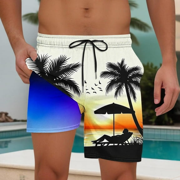 Runfenguu Long Shorts, Muay Thai Shorts Men Casual Fashion Print Shorts With Pockets Elastic Waist Beach Pants Summer Dress Short