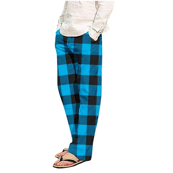 Runfenguu Men'S Pants Golf Pants Men Fashion Men'S Casual Plaid Printing Bandage Loose Sport Plaid Pajama Pants Trousers Full Length Pants Golf Pants