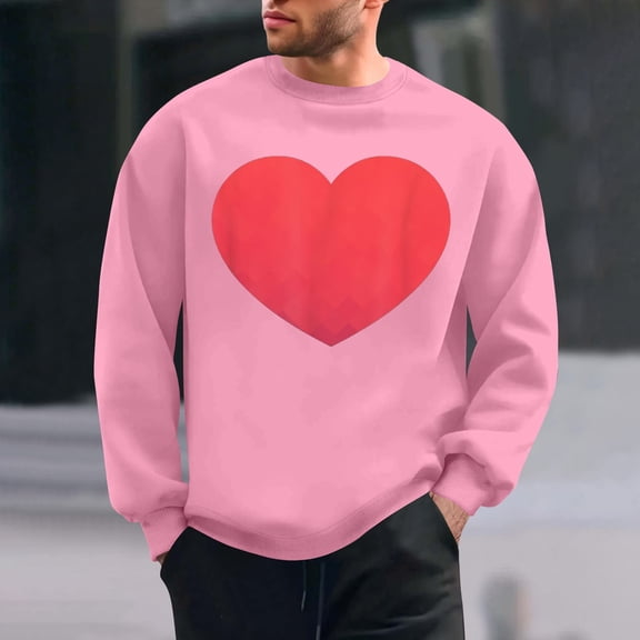 Runfenguu Men'S Summer Top Plus Size Top Men'S Valentine'S Day Printed Casual Long Sleeved Round Neck Base Hoodie Mens T-Shirts Graphic Tees