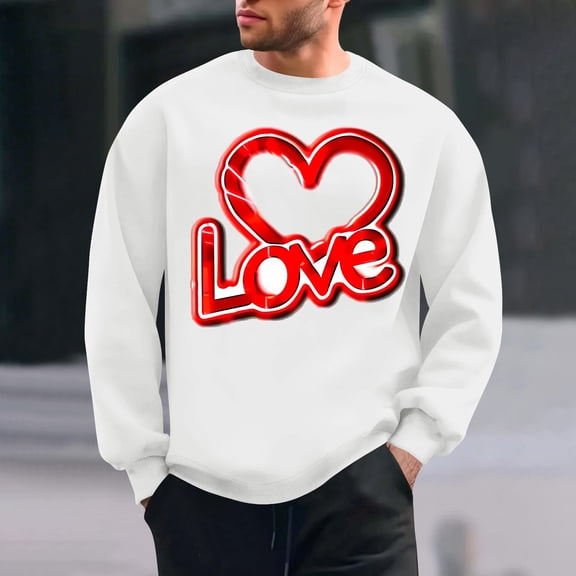 Runfenguu Men'S Summer Top Spring Top For Men Men'S Valentine'S Day Printed Casual Long Sleeved Round Neck Base Hoodie Men Top