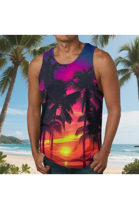 Men'S Vests Men Tank Tops Men'S Summer Fashion Casual Sleeveless Printed Round Neck Mens Graphic Tank Tops