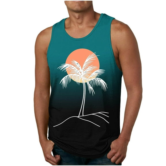 Runfenguu Men Tank Top Crochet Tank Top Men'S Fashion Casual Summer Loose Waistcoat Print Sport Round-Neck Tank Features Tank Top
