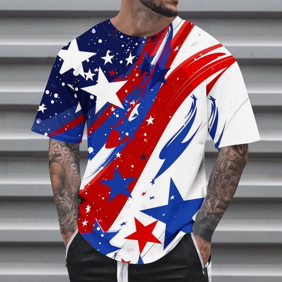 Runfenguu Men's Casual Shirts Crew Neck America Flag Graphic Printed Short Sleeve T-Shirt Summer Beach Tee Shirt