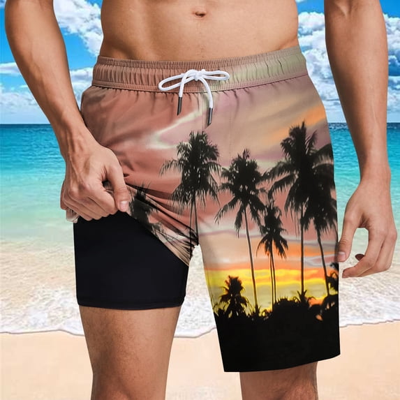 Runfenguu Mens Elastic Waist Shorts, Baggy Shorts Men Casual Fashion Print Shorts With Pockets Elastic Waist Beach Pants Short Pants Jumpsuit Shorts