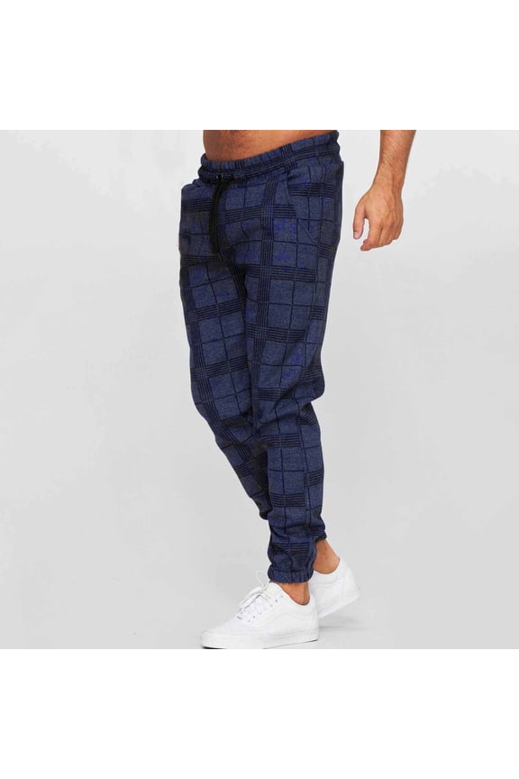 Mens Pants Mens Work Pants Man Checkered Printed Sports Casual Drawstring Ankle Pants Mens Hiking Pants