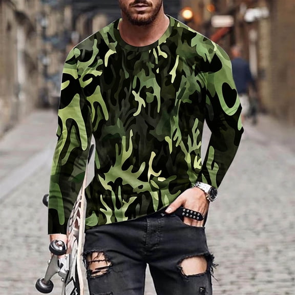Runfenguu Mens Summer Top Graphic Tees Men Men Casual Round Neck Long Sleeve Pullover Printed T Shirt Blouse White T Shirt
