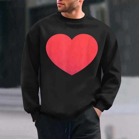 Runfenguu Mens Summer Top Spring Top For Men Men'S Valentine'S Day Printed Casual Long Sleeved Round Neck Base Hoodie White T Shirt