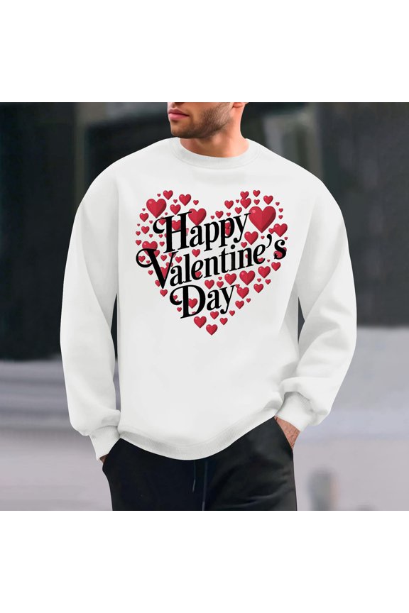 Mens Summer Top T Shirts For Man Men'S Valentine'S Day Printed Casual Long Sleeved Round Neck Base Hoodie Men'S Top, Tees & Blouses