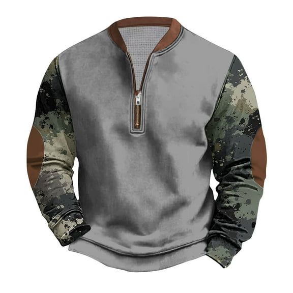 Runfenguu Mens Summer Top T Shirts For Men Men'S Solid Color Top Half Zipper Long Sleeved Top Long Sleeved Round Neck Top/Shirt Graphic Tees For Teens