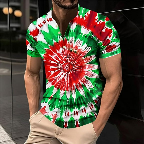 Runfenguu Mens T-Shirts Graphic Tees Cute Summer Topmen'S Printing Button Casual Short Sleeve Round-Neck Blouses Shirts