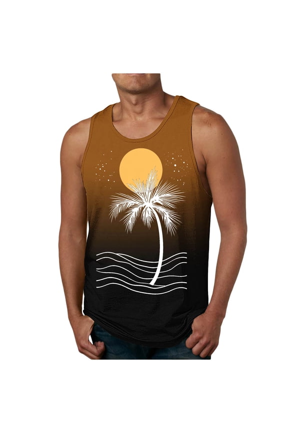 Mens Tank Tops Summer Running Vests Men'S Fashion Casual Summer Loose Waistcoat Print Sport Round-Neck Tank Features Tank Tops Men