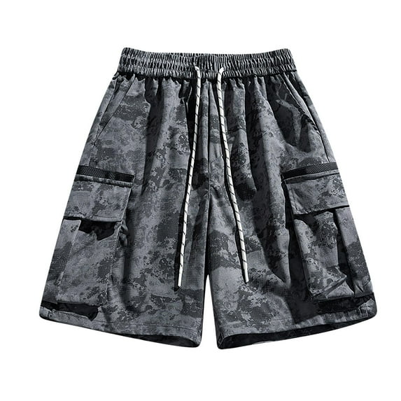 Runfenguu Mesh Shorts Men, Biker Short Set Men Casual Print Pocket Elastic Waist Straight Half Beach Shorts Pants Sport Pants Golf Shorts For Men
