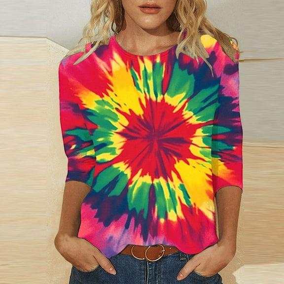 Runfenguu Over Sized T Shirt Women Graphic T Shirts Women'S Printed Round Neck Three Quarter Sleeve 3/4 Sleeve T-Shirt Loose