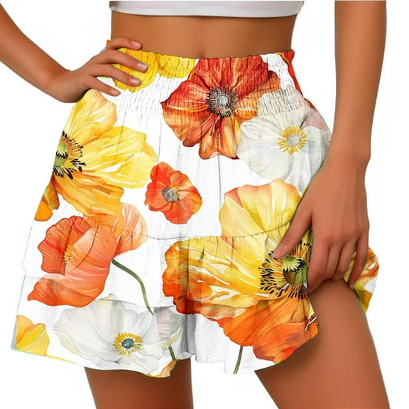 Runfenguu Padded Bike Shorts Women, Shorts Women'S Summer Solid Color High Waisted Shorts With Floral Pleated Hem Casual Shorts Ladies Shorts