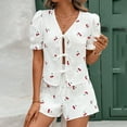 thumbnail image 1 of Runfenguu Pickleball Outfits For Women Women'S Summer Casual Printed Pleated Leaf Short Sleeved Shorts And Pajamas Set Suit, 1 of 8