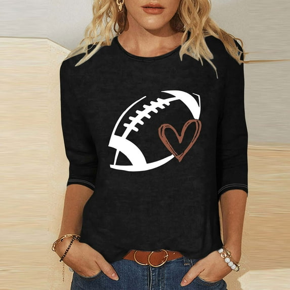 Runfenguu Plus Size Graphic Tees Oversized Tees Ladies' Printed Round Neck Three Quarter Sleeve 3/4 Sleeve T-Shirt Loose