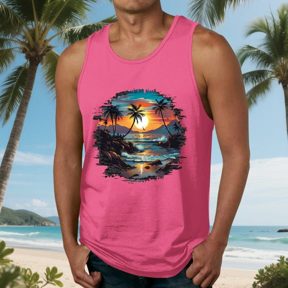 Runfenguu Plus Size Tank Top Tank Top Mens Men'S Summer Fashion Casual Sleeveless Printed Round Neck Mens Workout Tank Tops