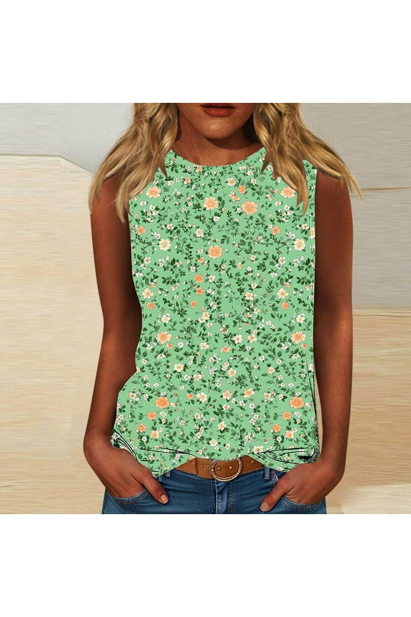 Runners Vests Women'S Tank Tops Loose Fits Ladies' Casual Printed Sleeveless Round Neck Round Neck Runners Vests