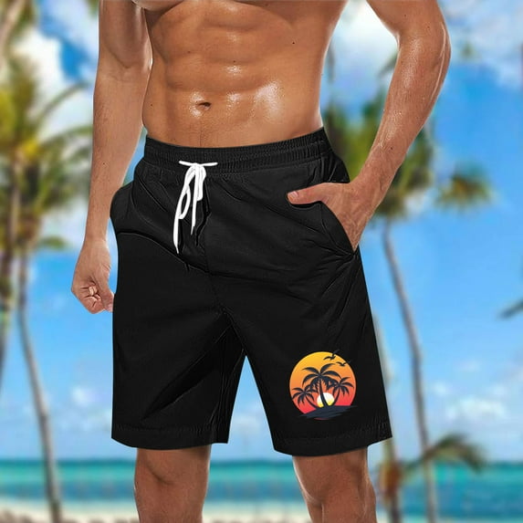 Runfenguu Short Shorts For Men, Shorts Men Casual Fashion Print Shorts With Pockets Elastic Waist Beach Pants Overall Shorts