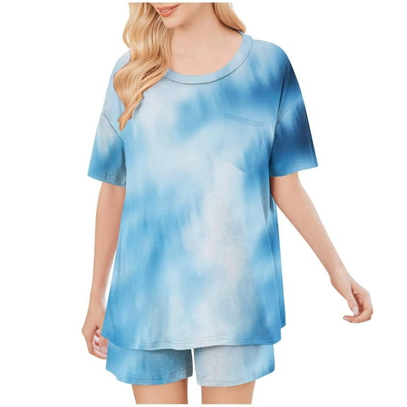 Runfenguu Spring Outfits For Girls Women'S Fashionable Casual Solid Color Home Short Sleeved Round Neck Pajama With Pants Set