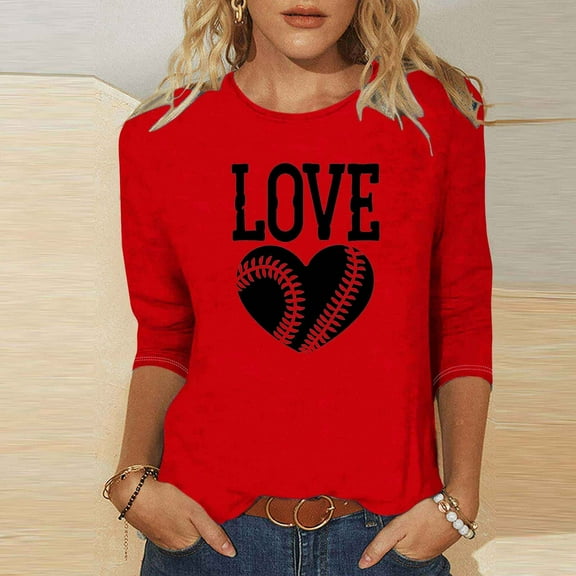 Runfenguu Spring Top For Women Funny T Shirts Ladies' Printed Round Neck Three Quarter Sleeve 3/4 Sleeve T-Shirt Loose