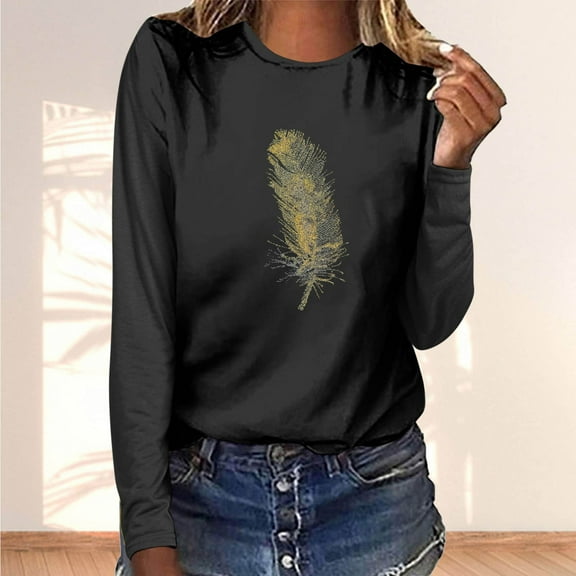 Runfenguu Spring Top For Women Graphic T Shirts Women'S Casual Fashion Long-Sleeve Crewneck Pullover Round-Neck Printing T-Shirt