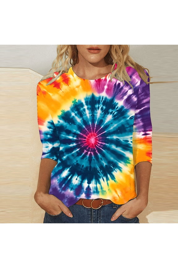 Spring Top For Women Oversized Graphic Tees For Women Women'S Printed Round Neck Three Quarter Sleeve 3/4 Sleeve T-Shirt Loose