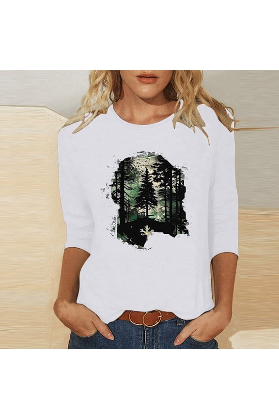 Spring Top For Women Womens T Shirt Dress Ladies' Easter Day Printed Round Neck Three Quarter Sleeve 3/4 Sleeve T-Shirt Loose