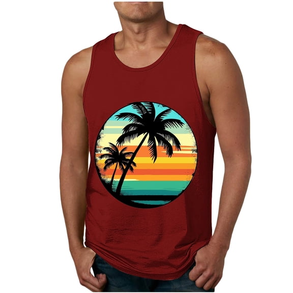 Runfenguu Stringer Tank Tops For Men Cropped Tank Tops Men Casual Fashion Sleeveless Printing Pullover Round Neck Sports Tank Gym Tank Tops For Men