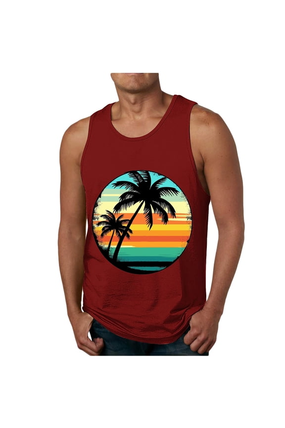 Stringer Tank Tops For Men Cropped Tank Tops Men Casual Fashion Sleeveless Printing Pullover Round Neck Sports Tank Gym Tank Tops For Men