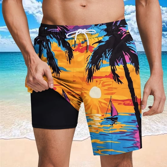 Runfenguu Summer Shorts Sets, Mens Long Shorts Men Casual Fashion Print Shorts With Pockets Elastic Waist Beach Pants Lounge Shorts Men