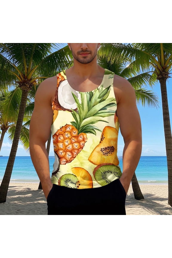 Summer Tank Tops Ribbed Tank Top Men Casual Fashion Printing Pullover Round Neck Sleeveless Sports Tank Beach Tank Tops For Men