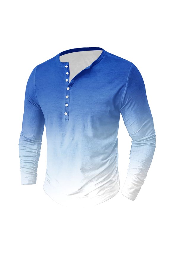 Summer Top For Teens Plus Size Top Men'S Printing Button Casual Long Sleeve Round-Neck Blouses Shirts Mens T Shirt