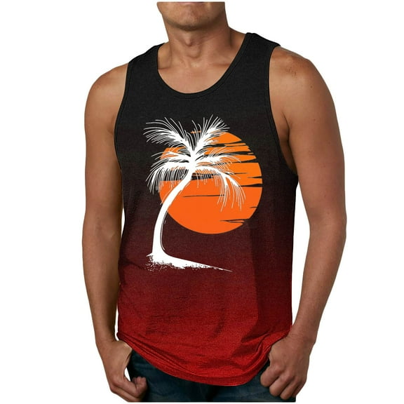 Runfenguu Sweat Vests Tank Top Mens Men Printed Casual Sports Elastic Fashionable T-Shirt Round-Neck Mens Shaper Tank Top