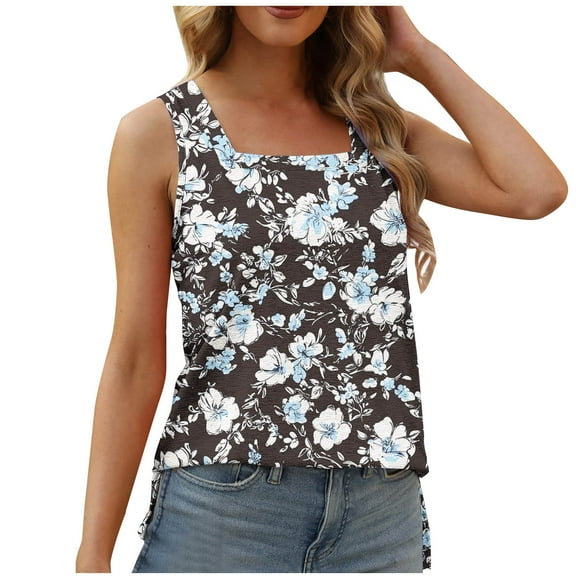 Runfenguu Tank Top For Women Pack Beach Tank Tops For Women Fashion Women Sleeveless Printed Garment Comfortable Breathable-Neck Blouses Womens Vests Top