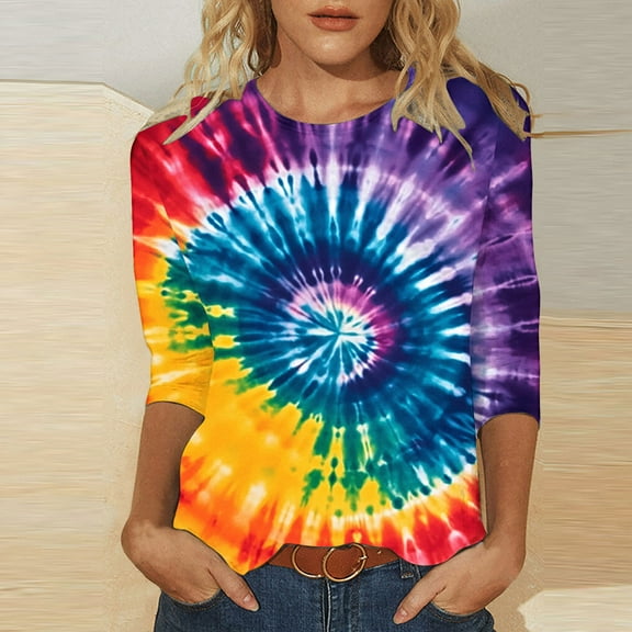 Runfenguu Top For Women Graphic Tees For Women Trendy Women'S Printed Round Neck Three Quarter Sleeve 3/4 Sleeve T-Shirt Loose