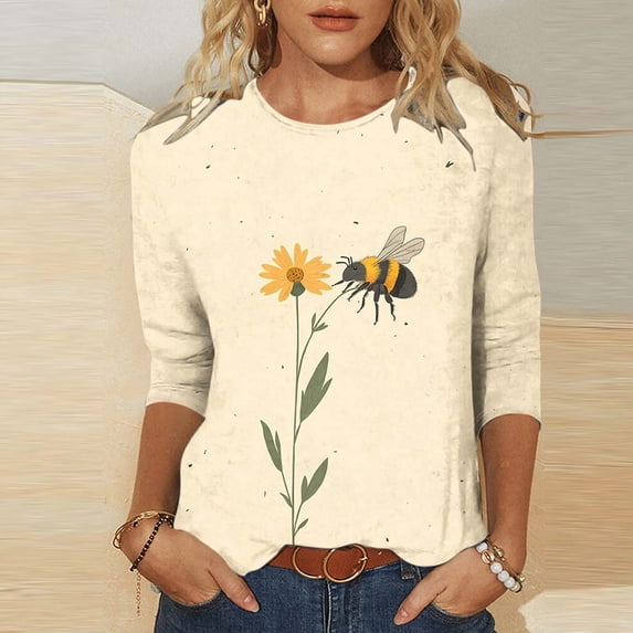 Runfenguu Top For Women Oversized Graphic Tees For Women Ladies' St. Patrick'S Day Printed Round Neck Three Quarter Sleeve 3/4 Sleeve T-Shirt Loose